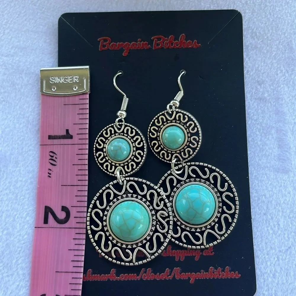 New earrings silver tone antique finish drop earrings double earring